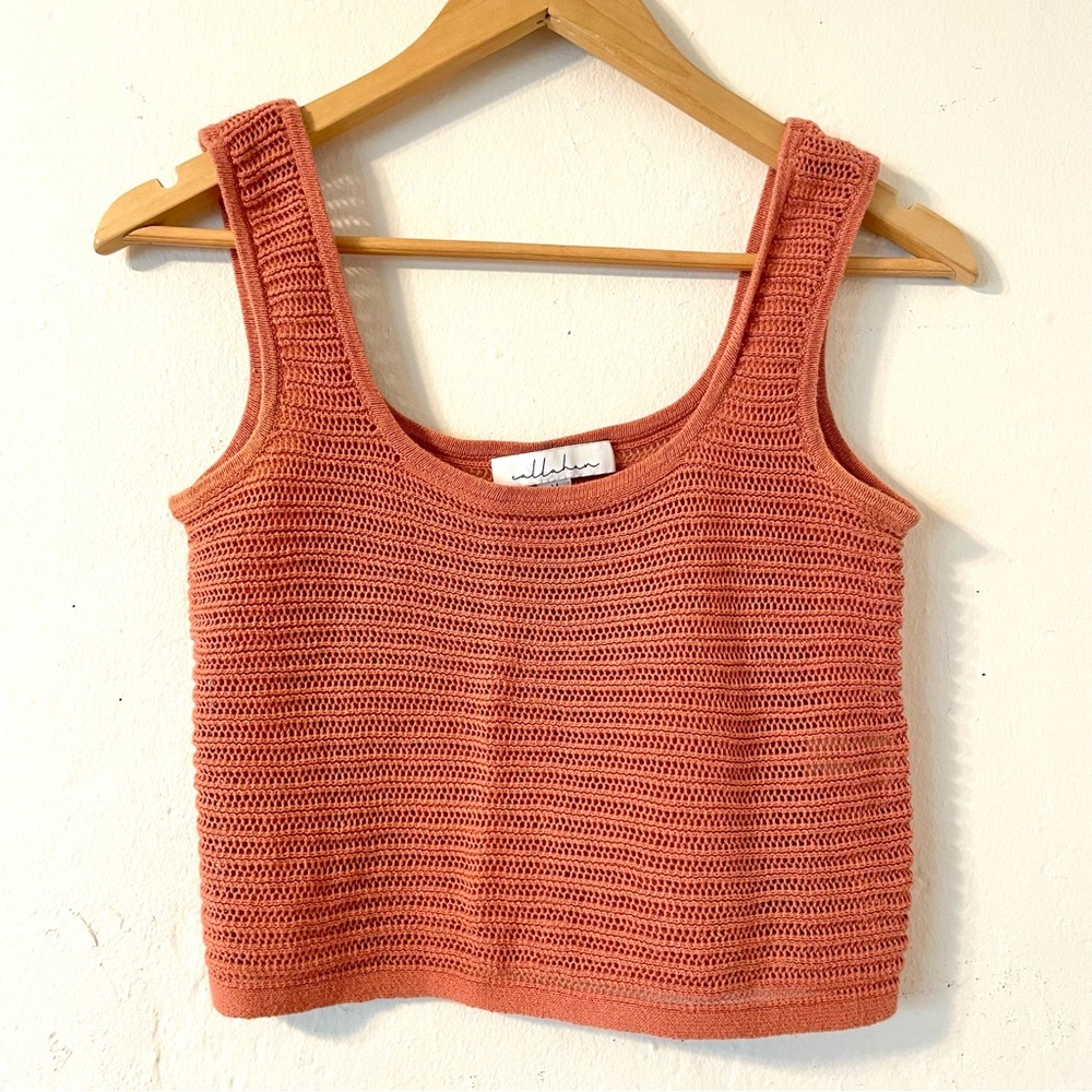 Callahan Cropped Open Knit Tank, Orange Rust sz M